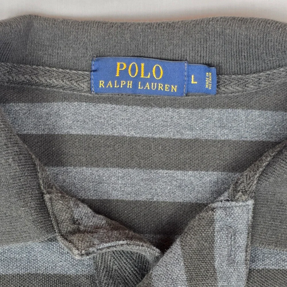 Polo‎ Ralph Lauren Polo Shirt Mens L Gray Excellent Striped Short Sleeve Cotton